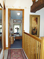 View of the beamed French style bathroom